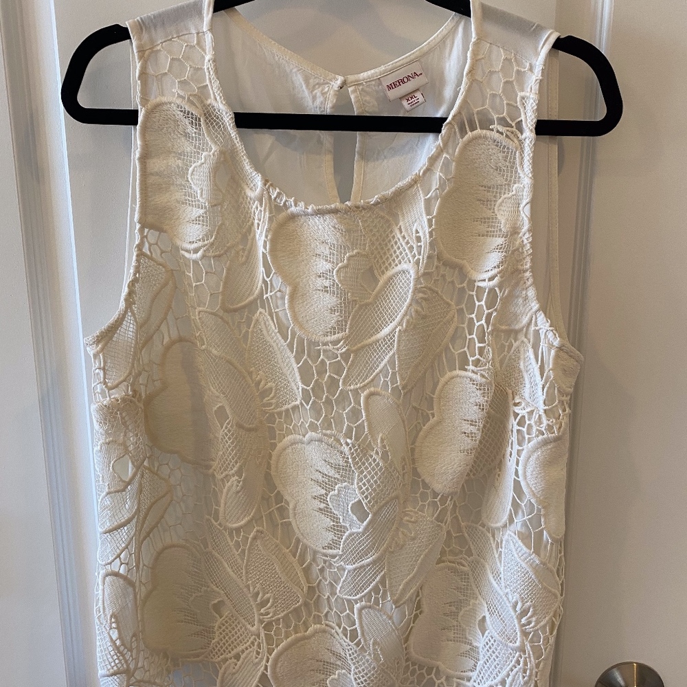 White Tank Top with Floral Lace Overlay